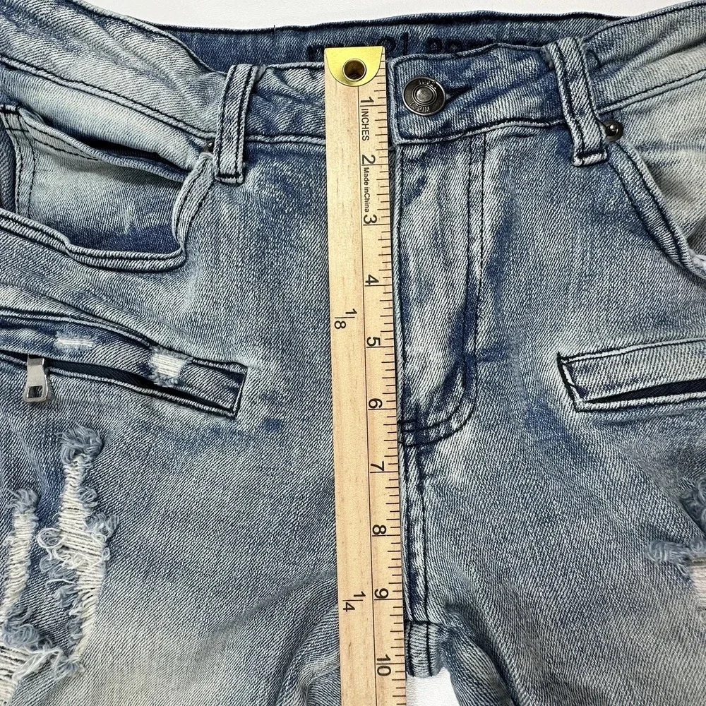 Rue21 Premium Moto Skinny Jeans Distressed Side Stripe Light Wash Men's 30x32